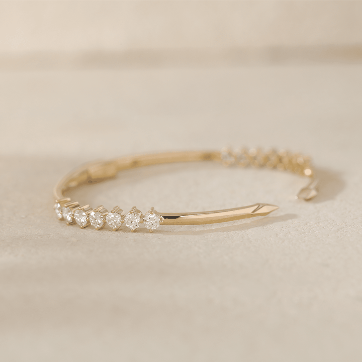 Round Cut Lab Diamond 14 - Stone Open Bangle Bracelet - FIORESE JEWELRY