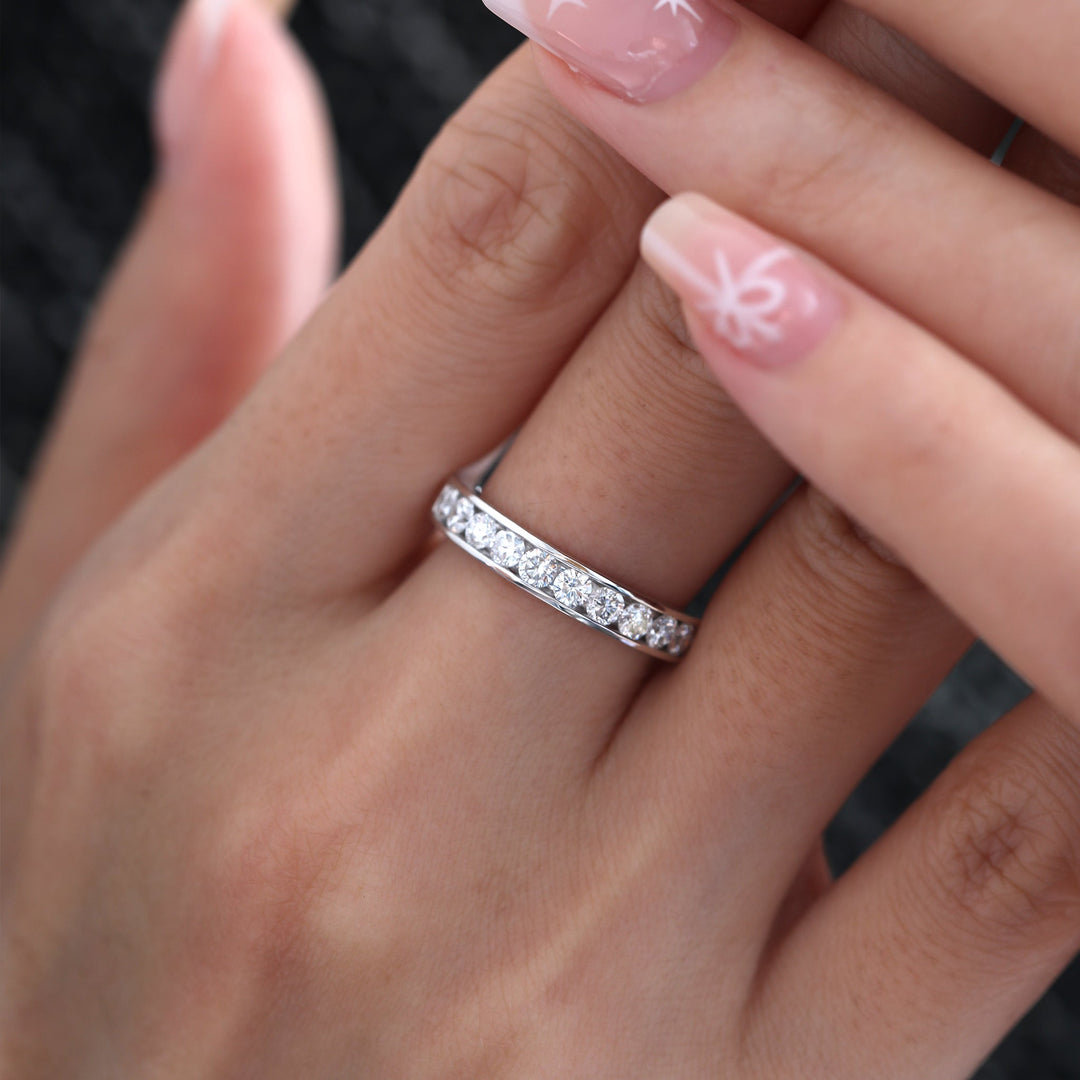 Round - Cut Lab Diamond Channel Half Eternity Ring - FIORESE JEWELRY