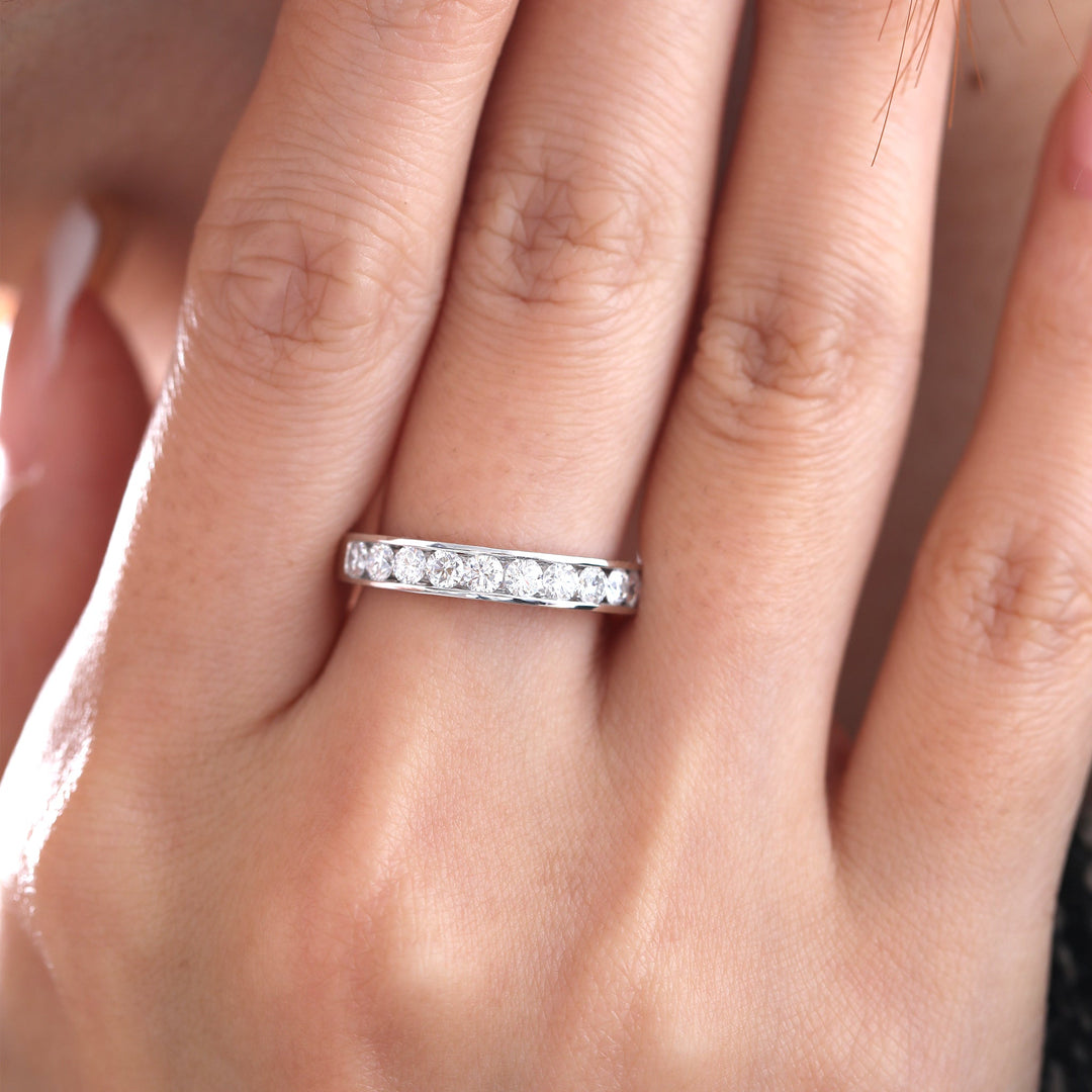 Round - Cut Lab Diamond Channel Half Eternity Ring - FIORESE JEWELRY