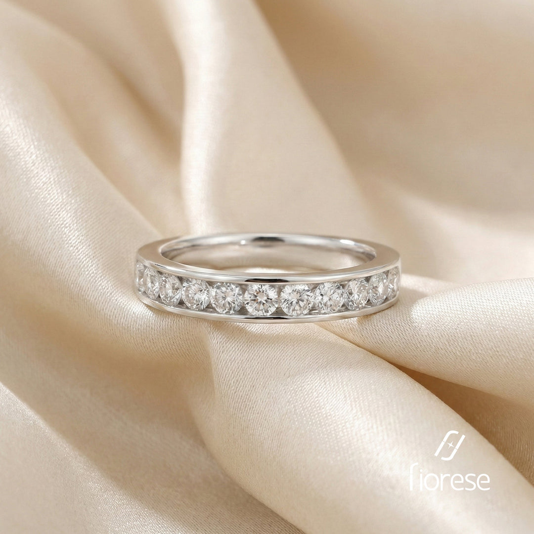 Round - Cut Lab Diamond Channel Half Eternity Ring - FIORESE JEWELRY