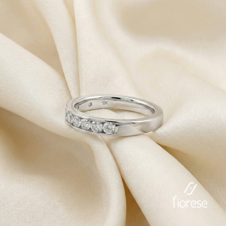Round - Cut Lab Diamond Channel Half Eternity Ring - FIORESE JEWELRY