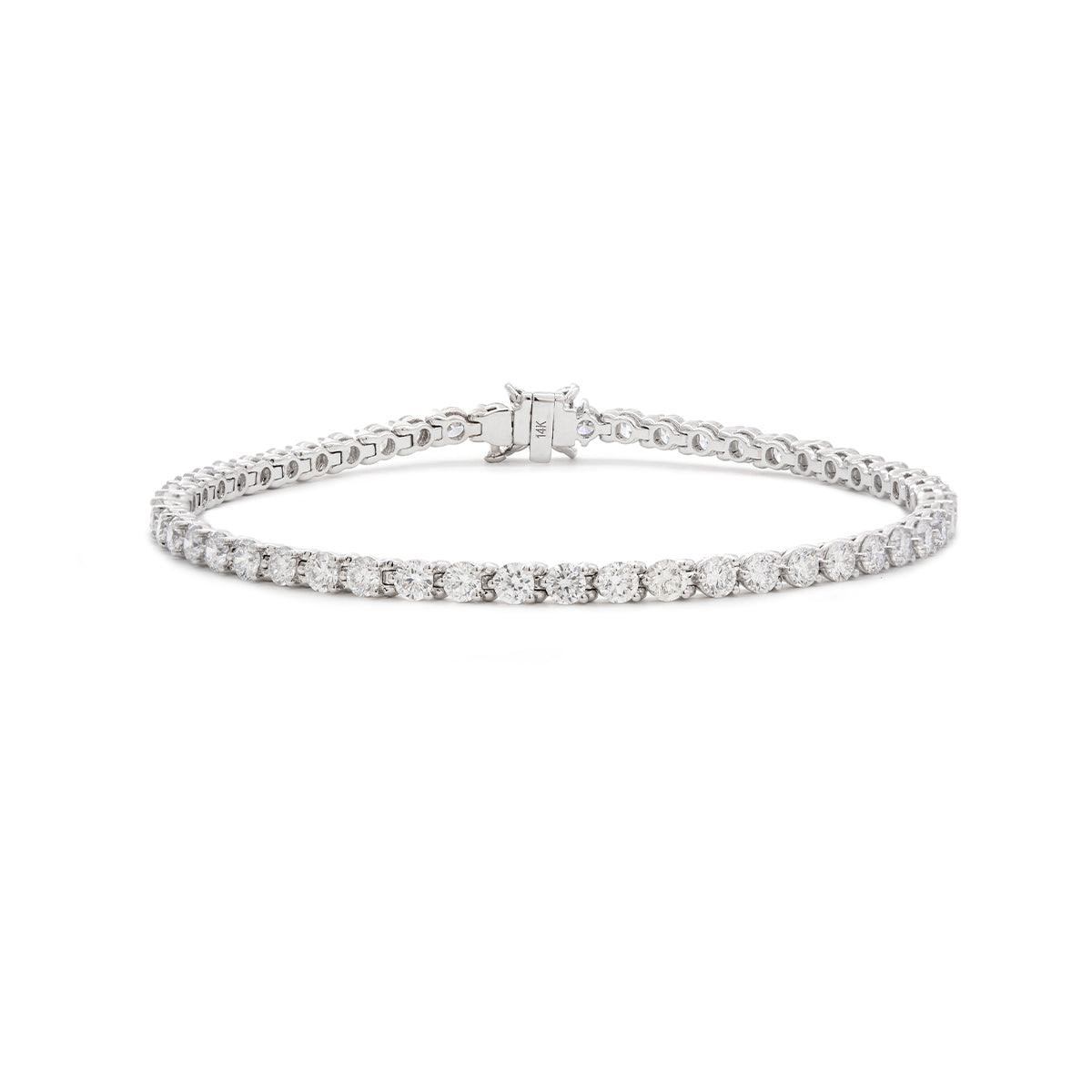 Round Cut Lab Diamond Three-Prong Basket Tennis Bracelet with Floral Marquise Diamond Box Clasp
