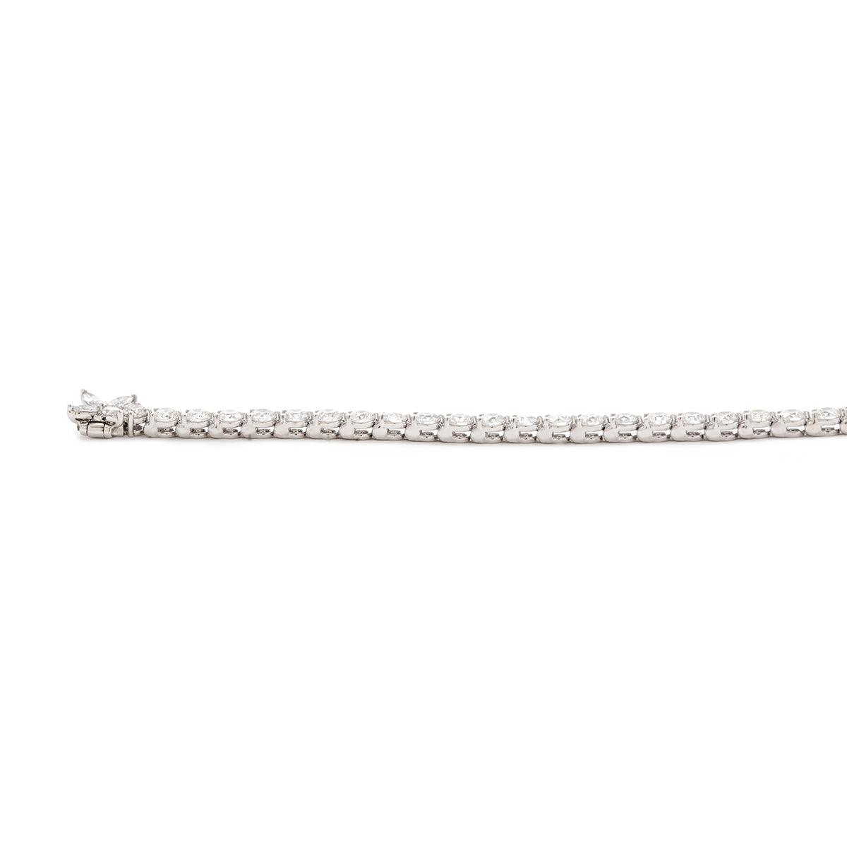 Round Cut Lab Diamond Three-Prong Basket Tennis Bracelet with Floral Marquise Diamond Box Clasp