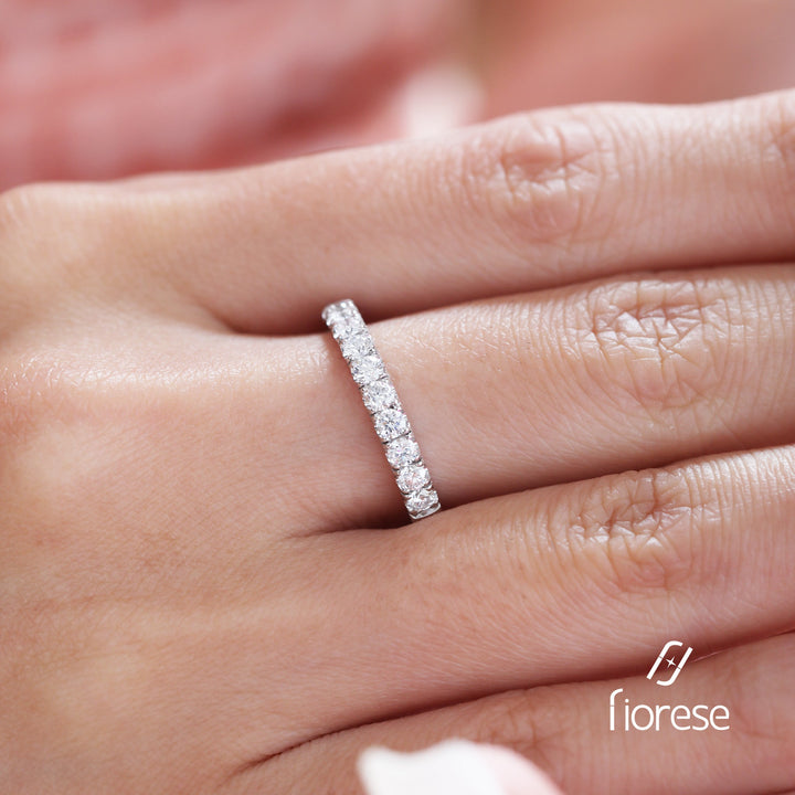 Round - Cut Lab Diamond U - Shaped Pavé Half Eternity Ring - FIORESE JEWELRY