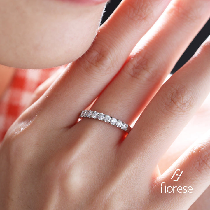 Round - Cut Lab Diamond U - Shaped Pavé Half Eternity Ring - FIORESE JEWELRY