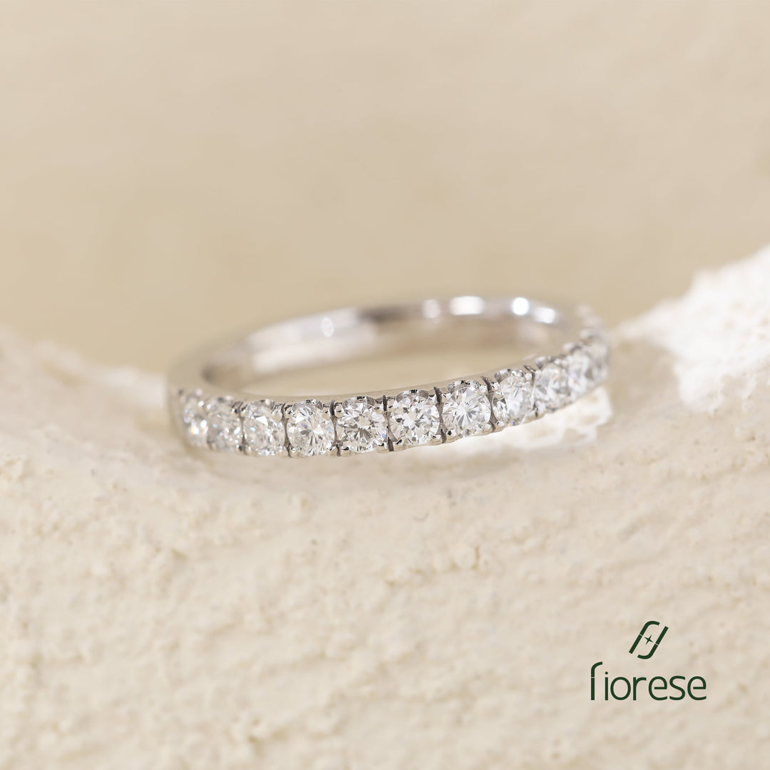 Round - Cut Lab Diamond U - Shaped Pavé Half Eternity Ring - FIORESE JEWELRY