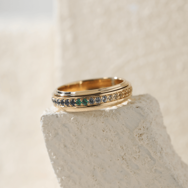 Round-Cut Rainbow Sapphire Eternity Fidget Ring - FIORESE JEWELRY