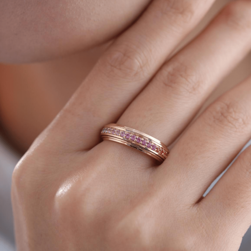 Round-Cut Rainbow Sapphire Eternity Fidget Ring - FIORESE JEWELRY