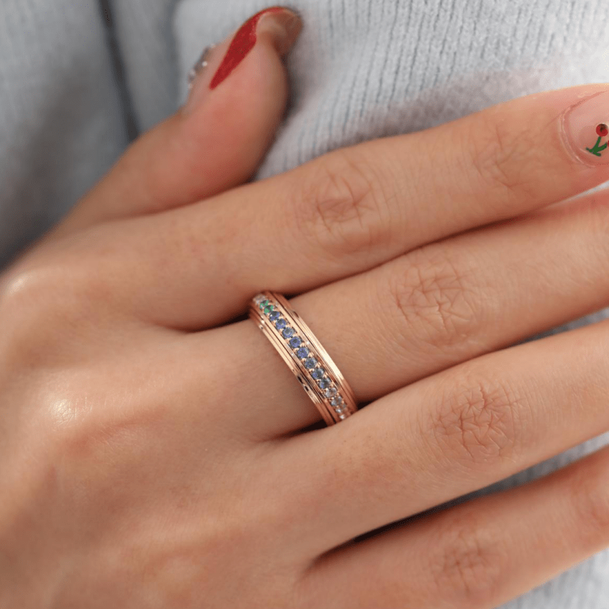 Round-Cut Rainbow Sapphire Eternity Fidget Ring - FIORESE JEWELRY