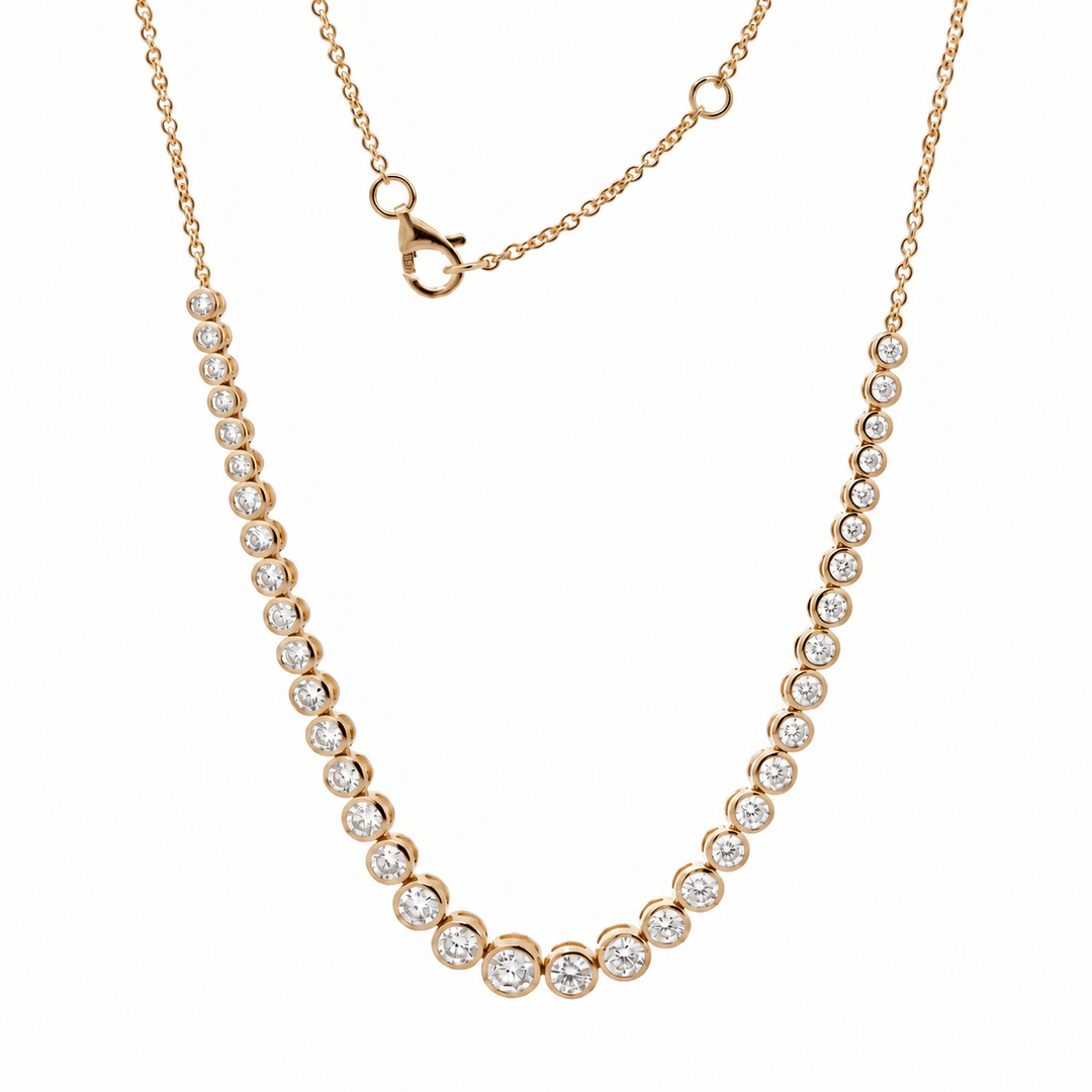 Round Diamond Bezel-Set Graduated Necklace - FIORESE JEWELRY