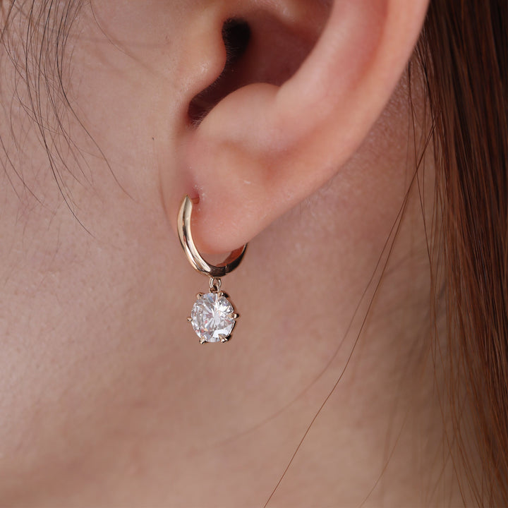 Round Diamond Six-Prong Huggie Drop Earrings - FIORESE JEWELRY