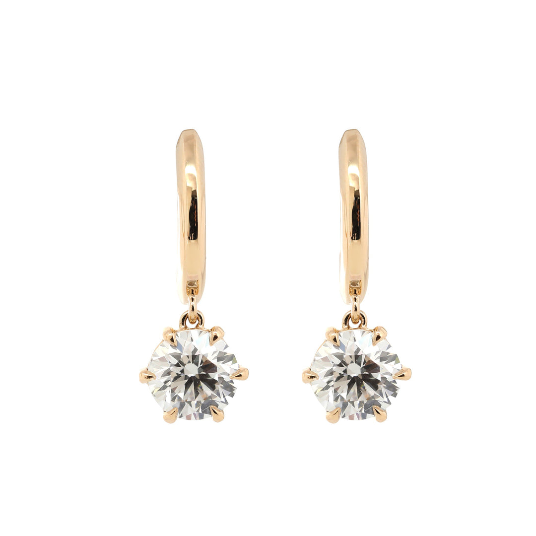 Round Diamond Six-Prong Huggie Drop Earrings - FIORESE JEWELRY