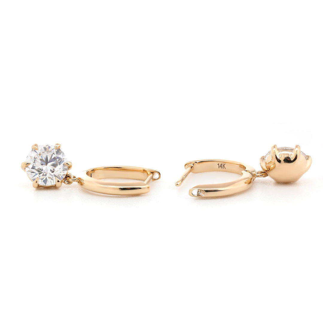 Round Diamond Six-Prong Huggie Drop Earrings - FIORESE JEWELRY