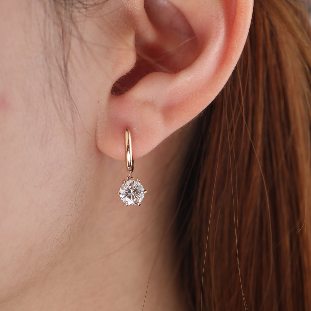 Round Diamond Six-Prong Huggie Drop Earrings - FIORESE JEWELRY