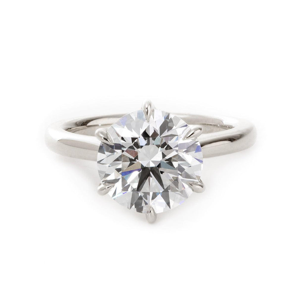 Round Lab Diamond 6 - Claw Tulip Cathedral Bridal Set — Engagement Ring with Half Eternity U - Shaped Pavé Band - FIORESE JEWELRY