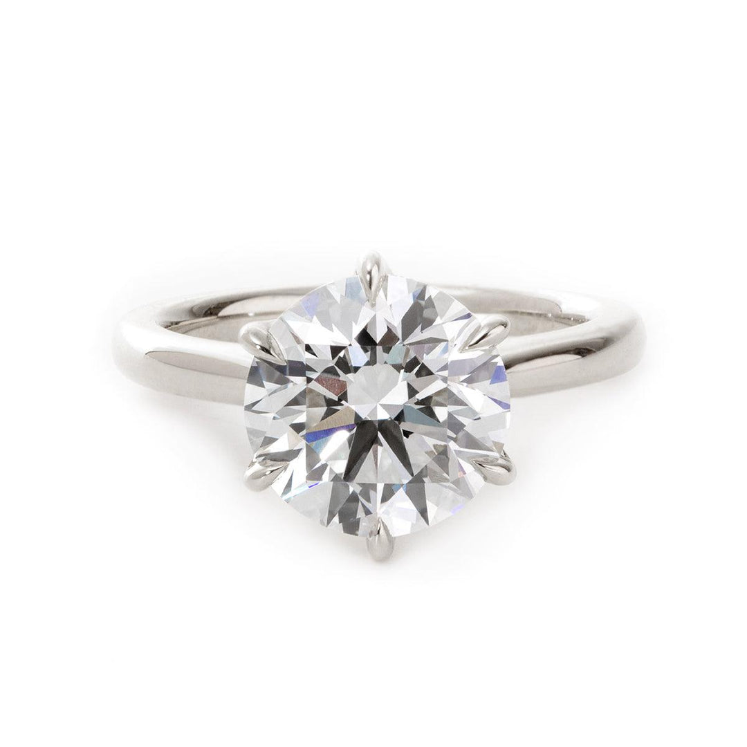 Round Lab Diamond 6 - Claw Tulip Cathedral Bridal Set — Engagement Ring with Half Eternity U - Shaped Pavé Band - FIORESE JEWELRY