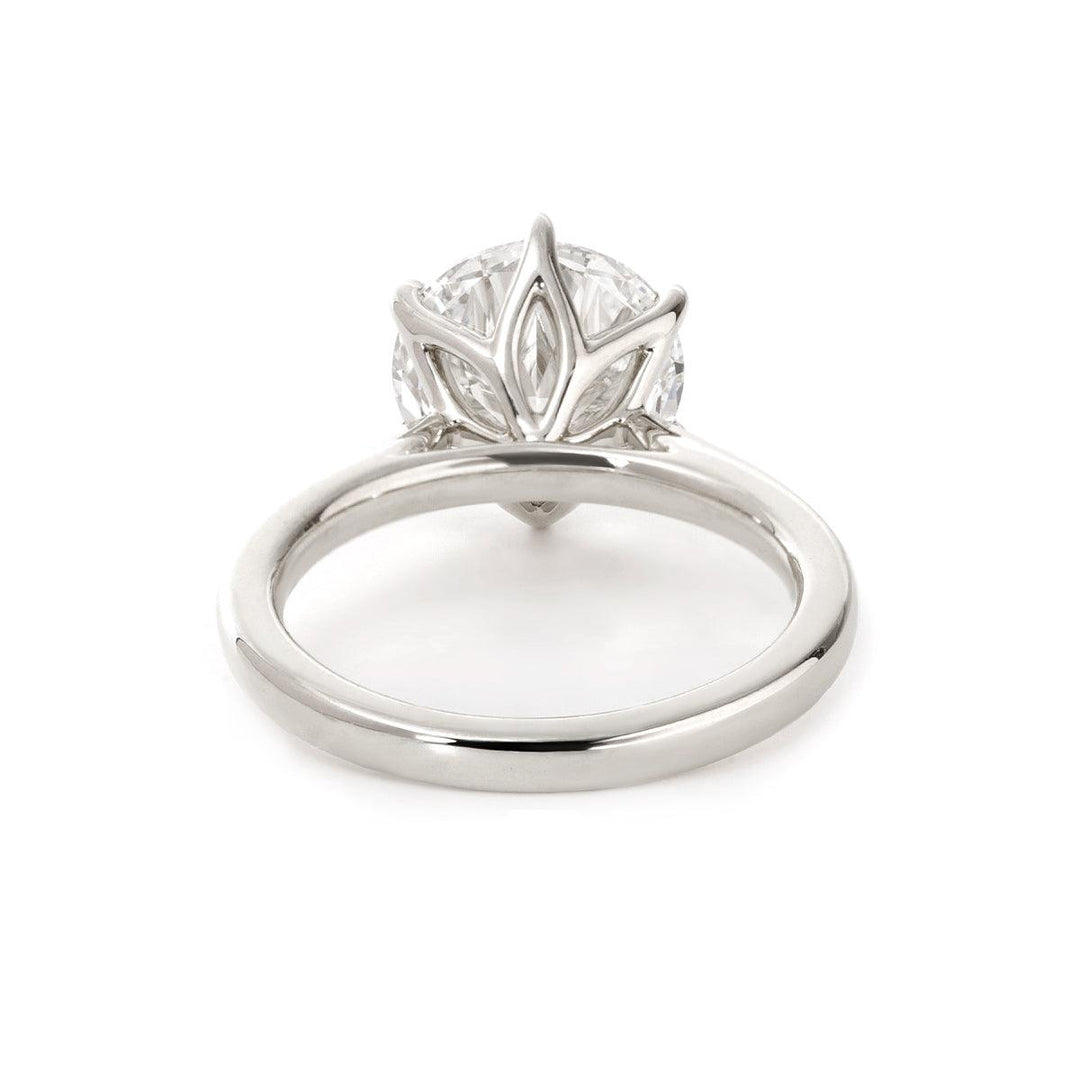 Round Lab Diamond 6 - Claw Tulip Cathedral Bridal Set — Engagement Ring with Half Eternity U - Shaped Pavé Band - FIORESE JEWELRY