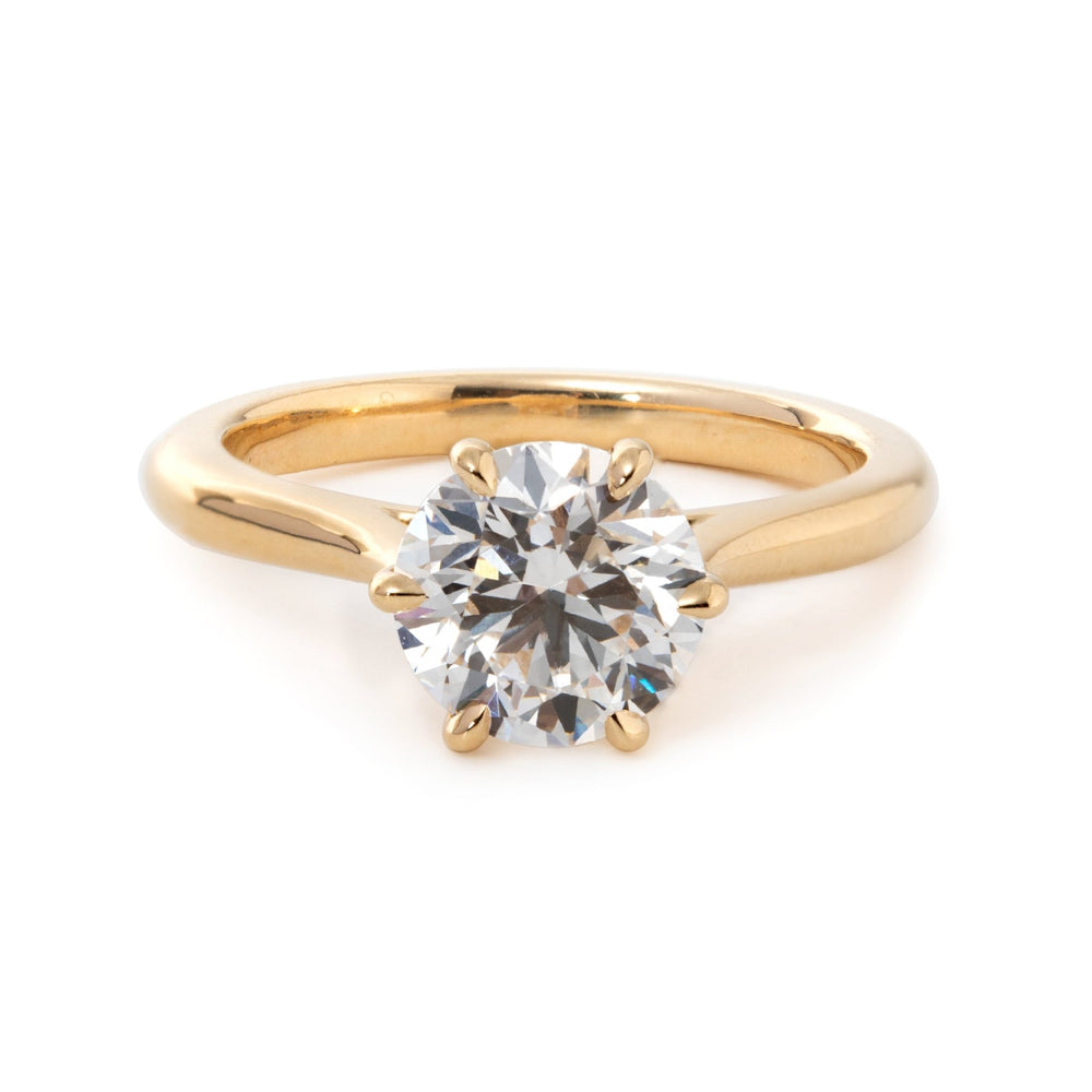 Round Lab Diamond 6 - Prong Floral Bridal Set — Engagement Ring with 9 - Stone Matching Band - FIORESE JEWELRY