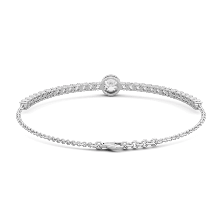Round Lab Diamond Adjustable Chain Bracelet with a 6mm Millegrain Bezel - Set Center Stone - FIORESE JEWELRY
