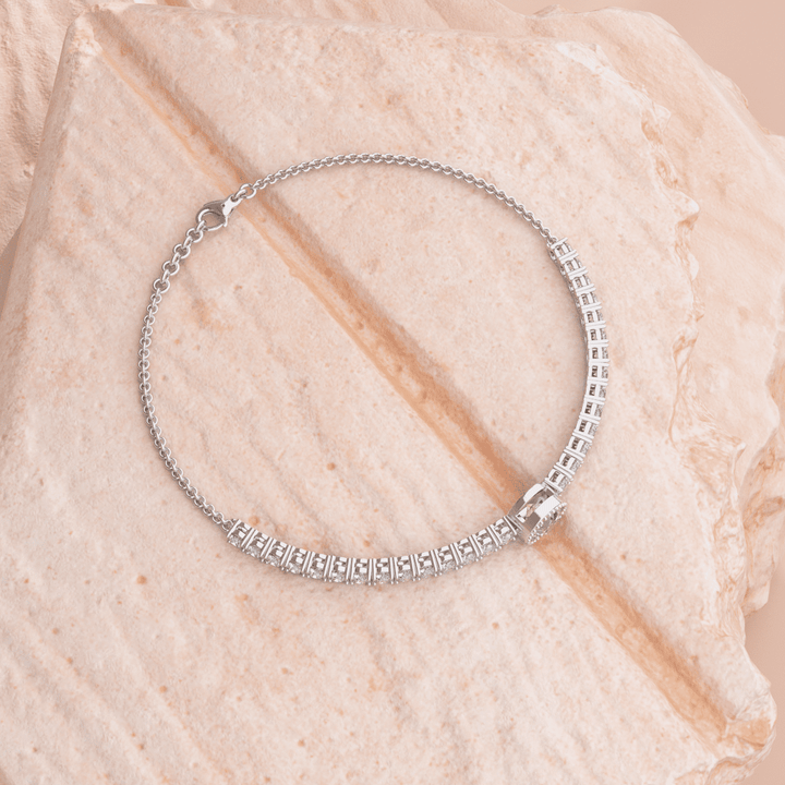 Round Lab Diamond Adjustable Chain Bracelet with a 6mm Millegrain Bezel - Set Center Stone - FIORESE JEWELRY