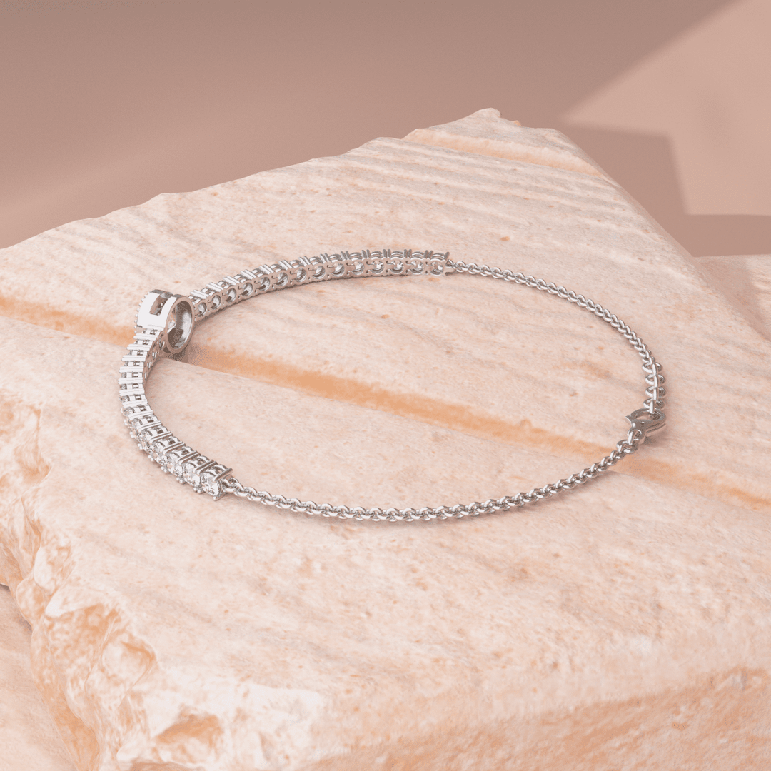 Round Lab Diamond Adjustable Chain Bracelet with a 6mm Millegrain Bezel - Set Center Stone - FIORESE JEWELRY