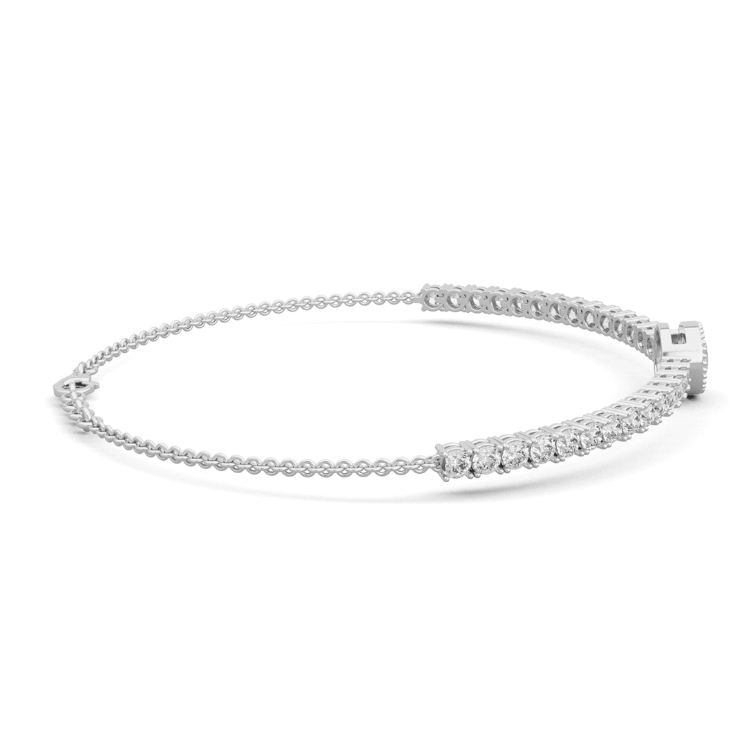Round Lab Diamond Adjustable Chain Bracelet with a 6mm Millegrain Bezel - Set Center Stone - FIORESE JEWELRY