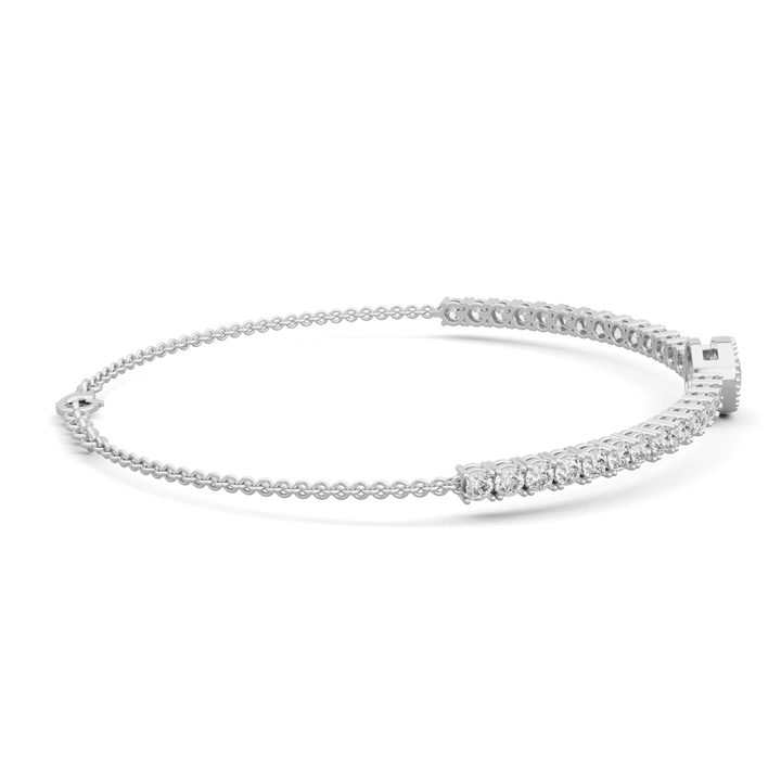 Round Lab Diamond Adjustable Chain Bracelet with a 6mm Millegrain Bezel - Set Center Stone - FIORESE JEWELRY