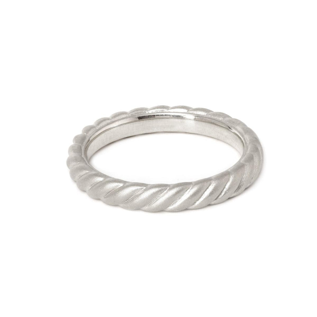 Round Lab Diamond Bezel Cathedral Bridal Set — Matte Engagement Ring with Twisted Matching Band - FIORESE JEWELRY