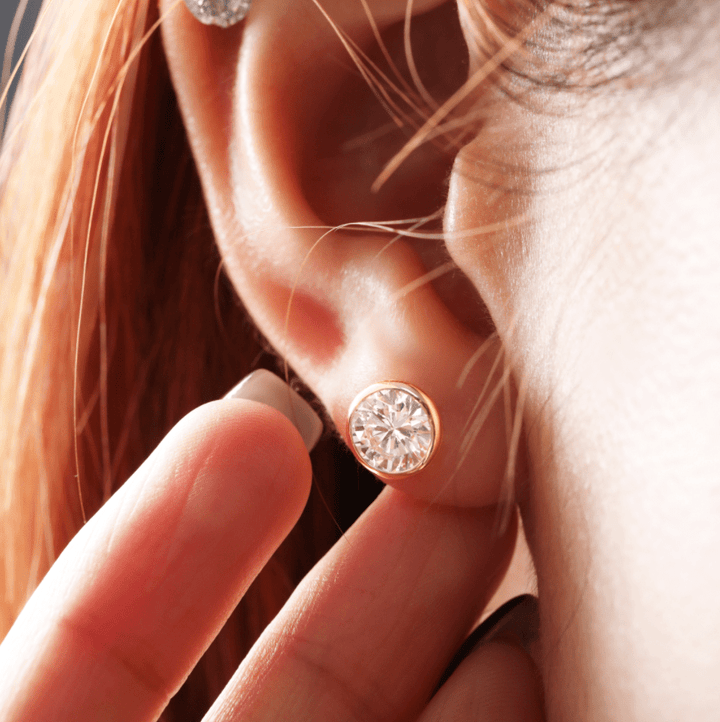 Round Lab Diamond Bezel Martini Stud Earrings - FIORESE JEWELRY