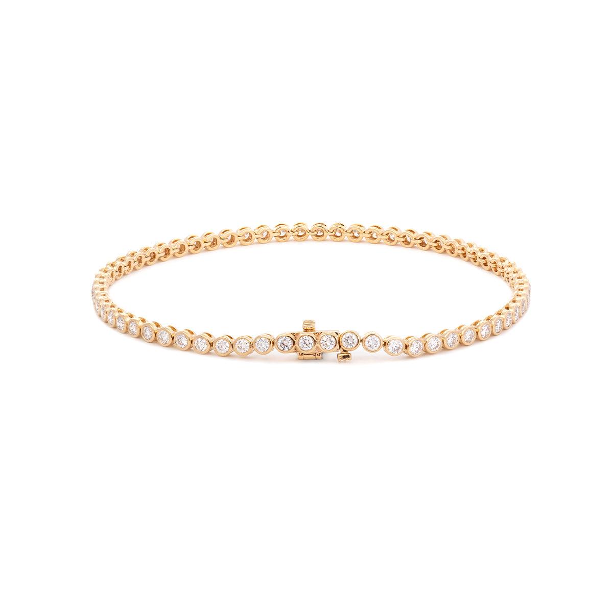 Round Lab Diamond Bezel - Set Basket Tennis Bracelet with Box Clasp - FIORESE JEWELRY