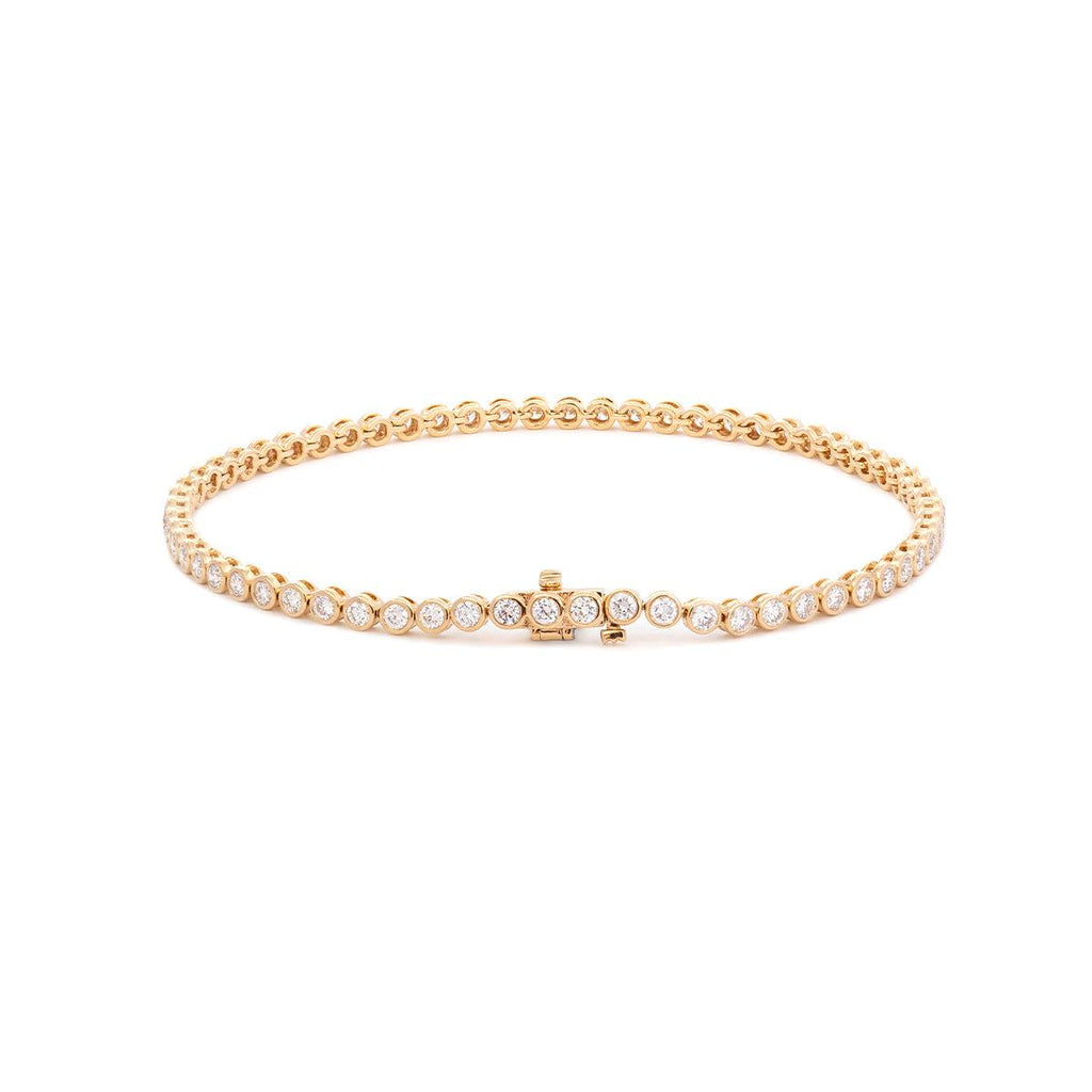 Round Lab Diamond Bezel-Set Basket Tennis Bracelet with Box Clasp