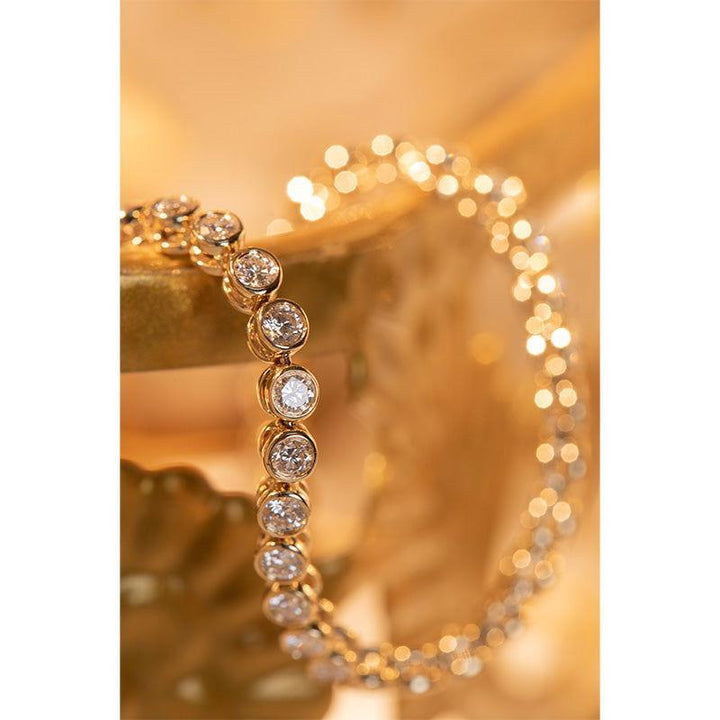 Round Lab Diamond Bezel - Set Basket Tennis Bracelet with Box Clasp - FIORESE JEWELRY
