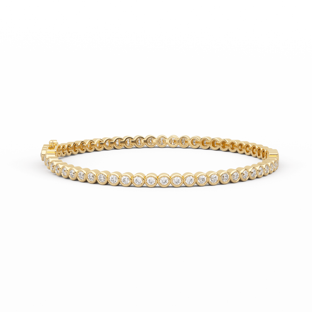 Round Lab Diamond Bezel - Set Tennis Bracelet with a Baguette Cut Lab Emerald Center Stone - FIORESE JEWELRY