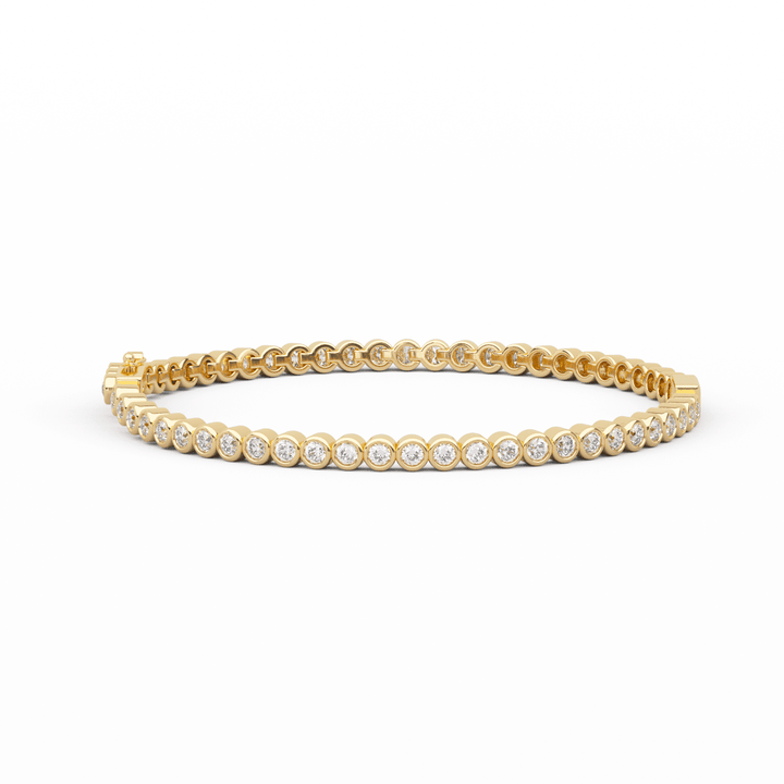 Round Lab Diamond Bezel - Set Tennis Bracelet with a Baguette Cut Lab Emerald Center Stone - FIORESE JEWELRY