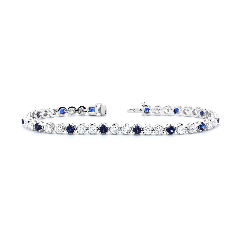 Round Lab Diamond & Royal Blue Lab Sapphire Crown-Set Tennis Bracelet - FIORESE JEWELRY