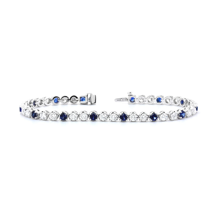 Round Lab Diamond &amp; Royal Blue Lab Sapphire Crown-Set Tennis Bracelet - FIORESE JEWELRY