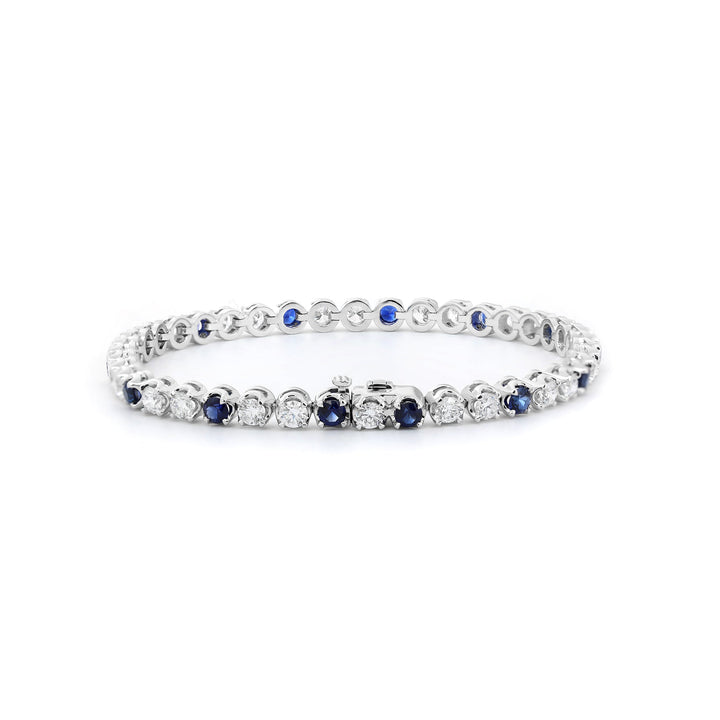 Round Lab Diamond &amp; Royal Blue Lab Sapphire Crown-Set Tennis Bracelet - FIORESE JEWELRY