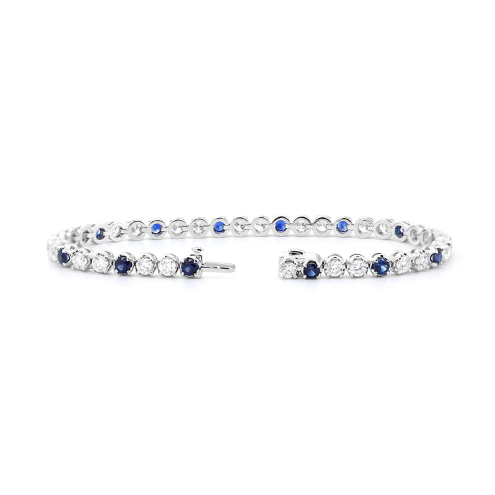 Round Lab Diamond &amp; Royal Blue Lab Sapphire Crown-Set Tennis Bracelet - FIORESE JEWELRY