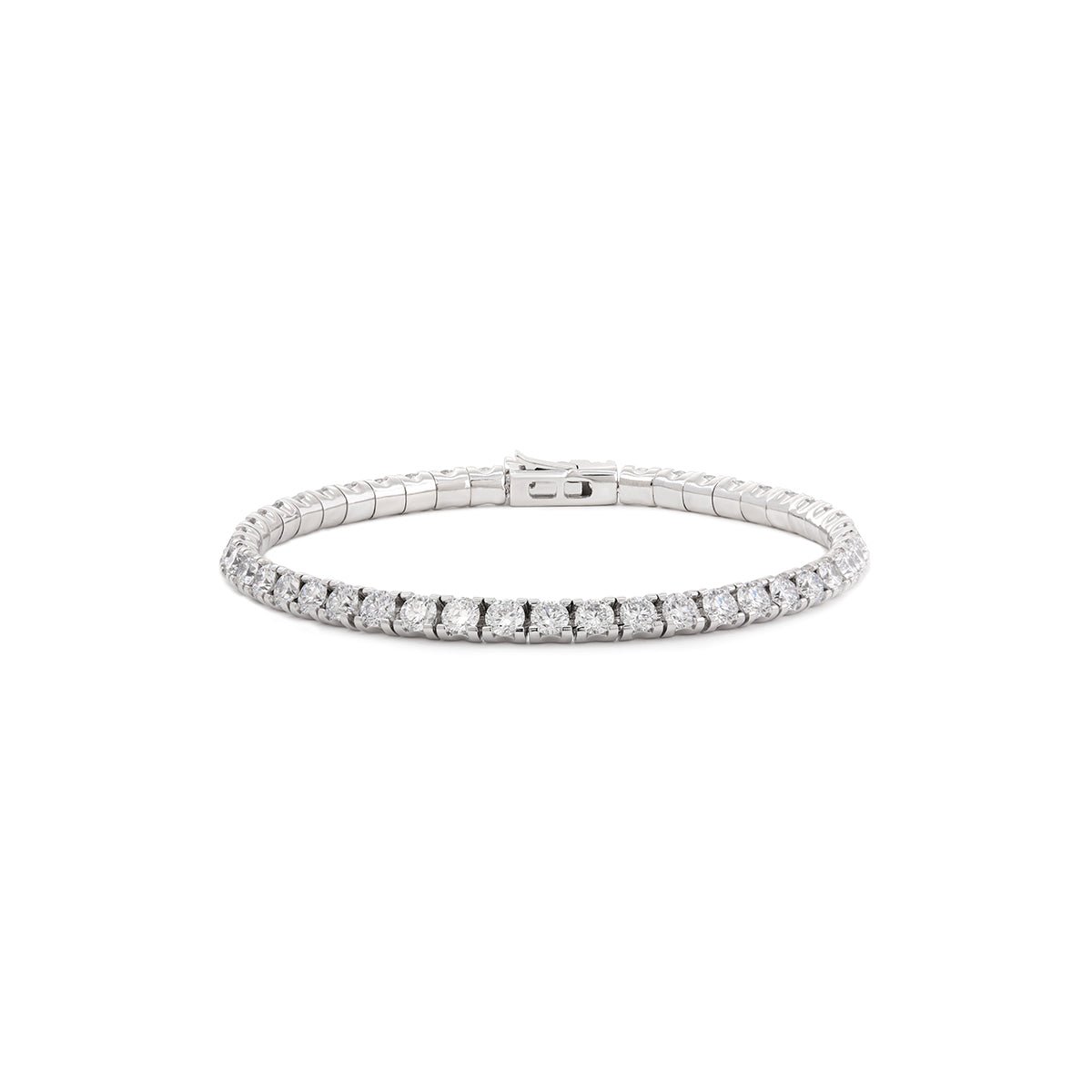 Round Lab Diamond Tennis Bracelet with U - Shaped Pavé Channel - Back Setting - FIORESE JEWELRY