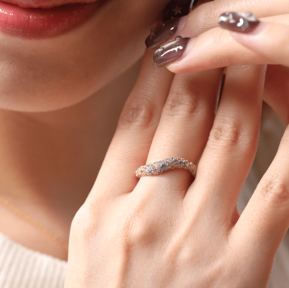 Round Synthetic Colored Sapphire Pave Wave Ring — One of a Kind Design - FIORESE JEWELRY