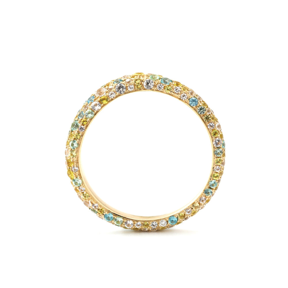 Round Synthetic Colored Sapphire Ring with Pavé Wave Band Design - FIORESE JEWELRY