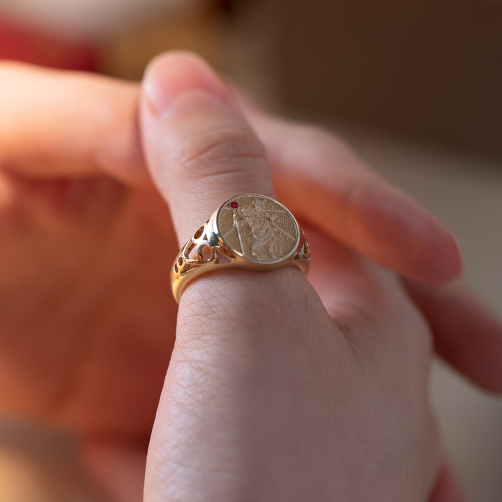 Saint Christopher Medallion Signet Ring for Men - FIORESE JEWELRY