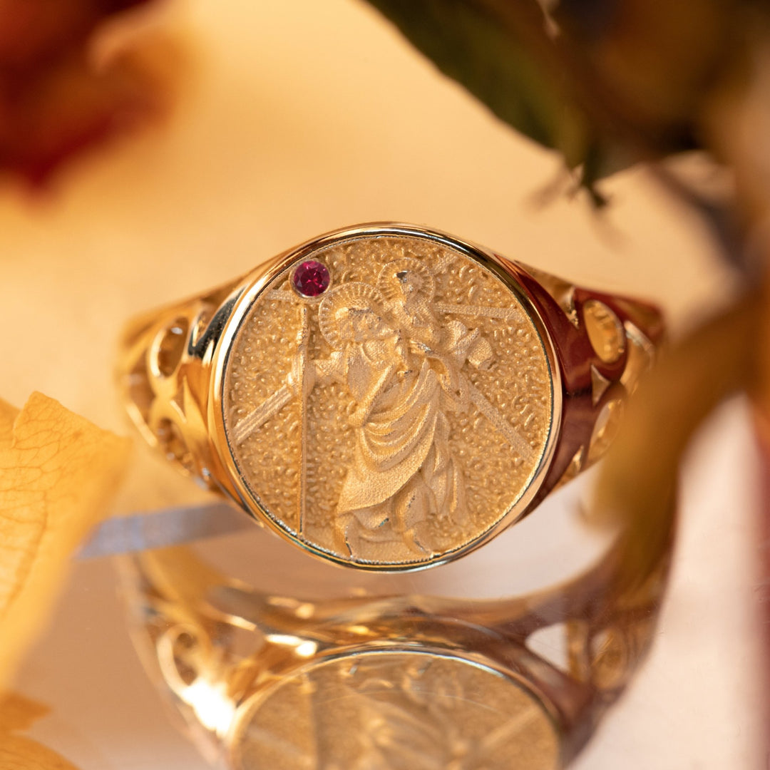 Saint Christopher Medallion Signet Ring for Men - FIORESE JEWELRY