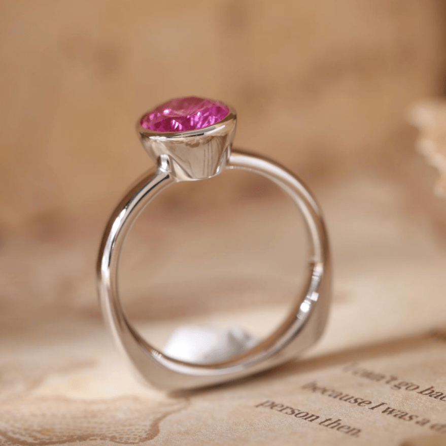 Starbrite-Cut Pink Lab Sapphire Bezel Solitaire Ring with European Shank - FIORESE JEWELRY