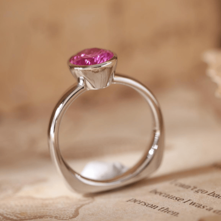 Starbrite-Cut Pink Lab Sapphire Bezel Solitaire Ring with European Shank - FIORESE JEWELRY
