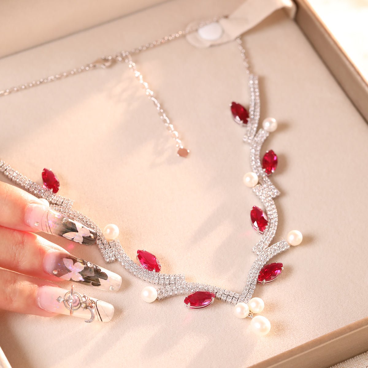 Symphony of Rubies & Pearls High Jewelry Necklace - FIORESE JEWELRY